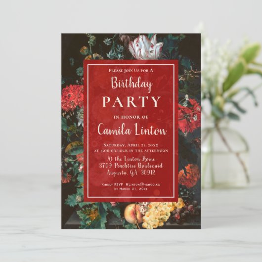 エレガントフローラの絵画誕生日パーティーへの招待 招待状 (スタンド正面)