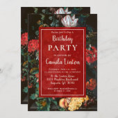 エレガントフローラの絵画誕生日パーティーへの招待 招待状 (正面/裏面)