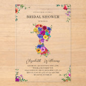 エレガントフローラはっきりしたウーマンシルフットブライダルシャワー アクリル招待状 (正面)