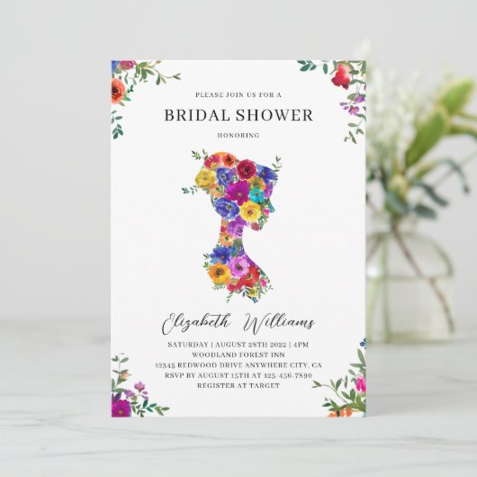 エレガントフローラはっきりしたウーマンシルフットブライダルシャワー 招待状 (スタンド正面)