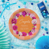 エレガントフローラはっきりしたオレンジ&ピンクチェック卒業 ペーパープレート (パーティー)