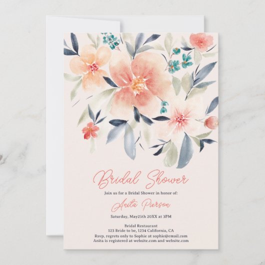 エレガントフローラはっきりした秋ボーホアースブライダルシャワー 招待状 (正面)