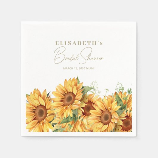 エレガントフローラひまわりブライダルシャワー スタンダードカクテルナプキン (正面)