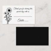 エレガントフローラひまわり白黒結婚ズ プレイスカード (正面/裏面)