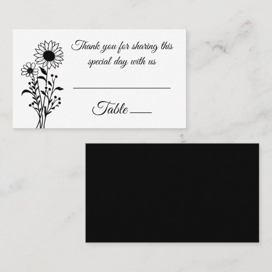 エレガントフローラひまわり白黒結婚ズ プレイスカード (正面/裏面)