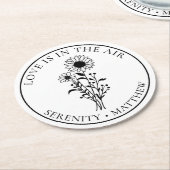 エレガントフローラひまわり白黒結婚ズ ラウンドペーパーコースター (アングル)