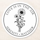 エレガントフローラひまわり白黒結婚ズ ラウンドペーパーコースター (正面)