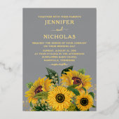 エレガントフローラひま結婚わりの金ゴールド 箔招待状 (正面)