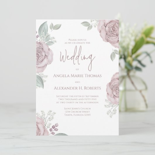 エレガントフローラほこりっぽいバラクラシックバラ花 招待状 (スタンド正面)