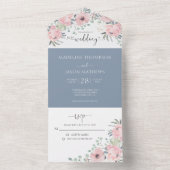エレガントフローラほこりっぽい赤面ピンクウォーター結婚カラー オールインワン招待状 (内側)