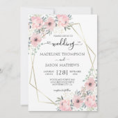 エレガントフローラほこりっぽい赤面ピンクジオメ結婚トリI 招待状 (正面)