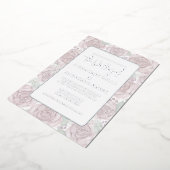 エレガントフローラほこりクラシックバラ水色 箔招待状 (回転した状態)