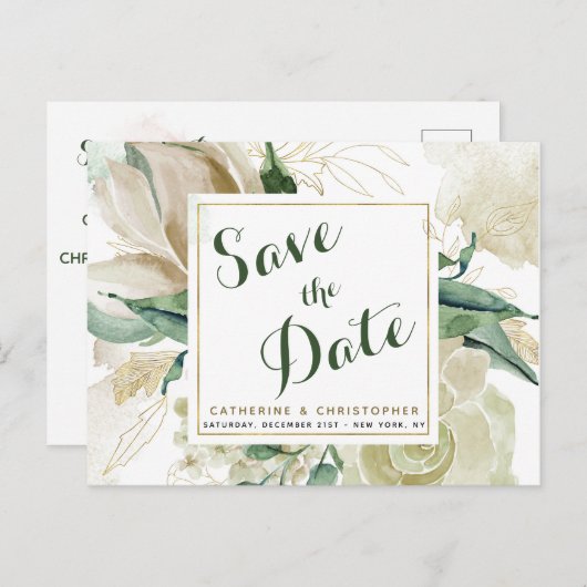 エレガントフローラを作成する日付を結婚保存 案内ポストカード (正面/裏面)