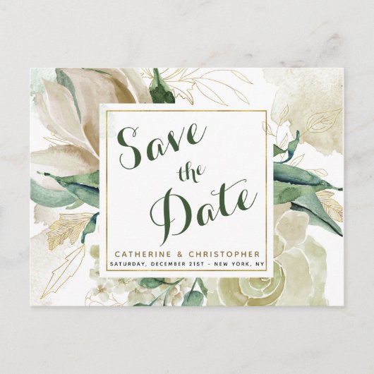 エレガントフローラを作成する日付を結婚保存 案内ポストカード (正面)