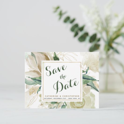 エレガントフローラを作成する日付を結婚保存 案内ポストカード (スタンド正面)