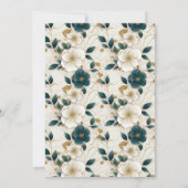 エレガントフローラアイボリーダークティール（緑がかった色）金ゴールド結婚ズ 招待状 (裏面)