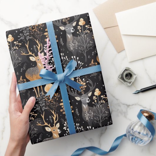 エレガントフローラアクセント付きウッドランドディアー ラッピングペーパー (ギフト)