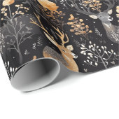 エレガントフローラアクセント付きウッドランドディアー ラッピングペーパー (ロールコーナー)