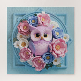 エレガントフローラアクセント付きフクロウのアート – ソフトピンク ジグソーパズル