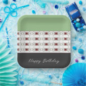 エレガントフローラアクセント付き正方形 ペーパープレート (パーティー)