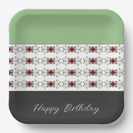 エレガントフローラアクセント付き正方形 ペーパープレート (正面)