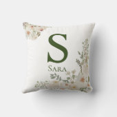 エレガントフローラアラビア語と英語のイニシャルと名前 クッション (裏面)