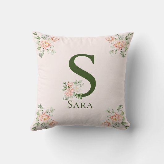 エレガントフローラアラビア語と英語のイニシャルと名前 クッション (裏面)