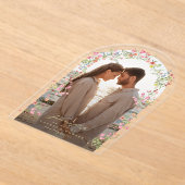 エレガントフローラアーチ写真が日付を保存結婚する アクリル招待状 (レイダウン)