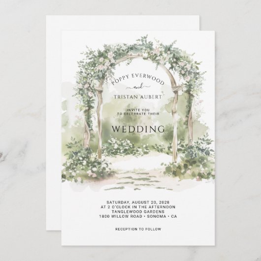 エレガントフローラアーチ庭園の結婚式招待状 招待状 (正面/裏面)