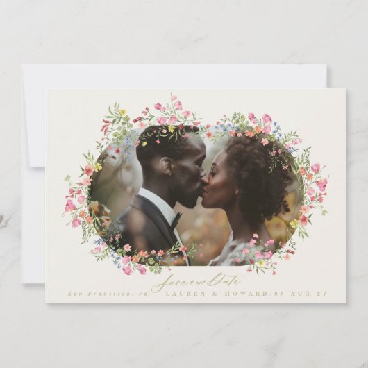 エレガントフローラアーチ春の結婚式写真QRコード セーブザデート (正面)