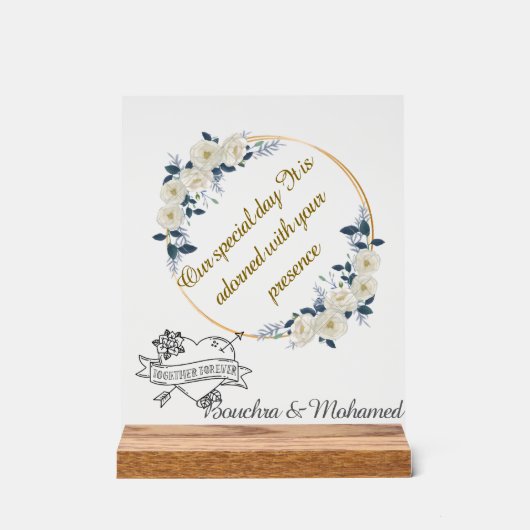 エレガントフローラア結婚クリル徴候 – 名前をカスタムする アクリルサイン (正面)