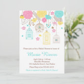 エレガントフローライエローおよびピンクブライダルシャワー 招待状 (スタンド正面)