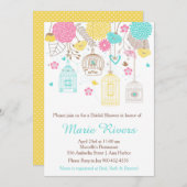 エレガントフローライエローおよびピンクブライダルシャワー 招待状 (正面/裏面)