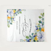 エレガントフローライエローホワイトブルー歓迎 タペストリー (正面(横))