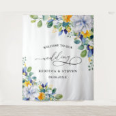 エレガントフローライエローホワイトブルー歓迎 タペストリー (正面)