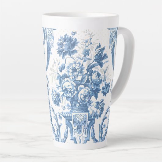 エレガントフローライングリッシュブルーホワイトカントリーコテージ カフェラテマグ (右アングル)