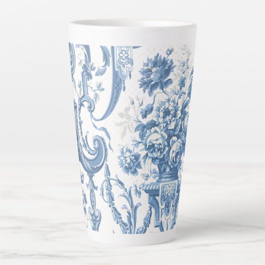 エレガントフローライングリッシュブルーホワイトカントリーコテージ カフェラテマグ (正面)