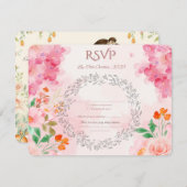 エレガントフローラウェディングRSVPカード | ピンクの水色 (正面/裏面)