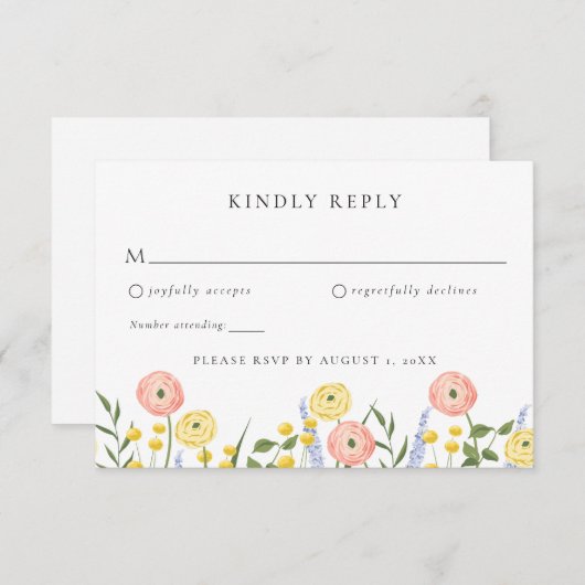 エレガントフローラウェディングRSVPカード 招待状 (正面/裏面)