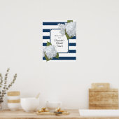 エレガントフローラウエーモダントネイビーホワイトストライプ ポスター (キッチン)