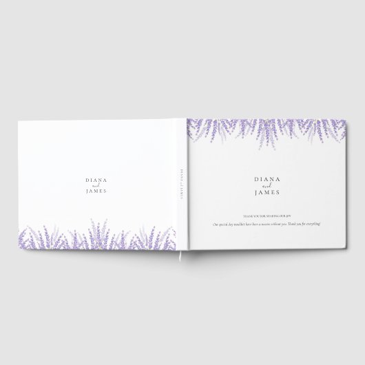 エレガントフローラウォーターカラーラベンダー結婚ズ ゲストブック (全面)