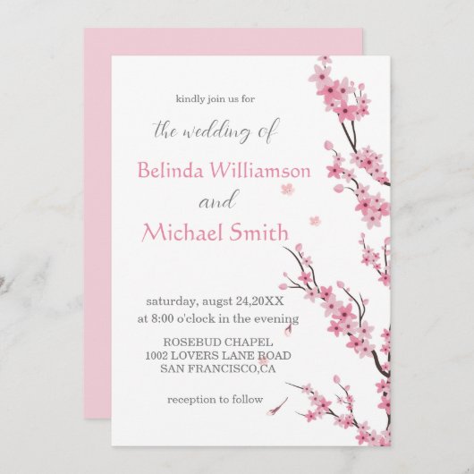 エレガントフローラウォーター色さくらんぼブロッサム結婚ズ 招待状 (正面/裏面)