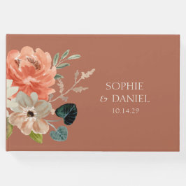 エレガントフローラウォーター色テラコッタ結婚ズ ゲストブック