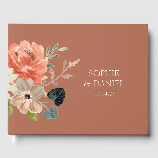 エレガントフローラウォーター色テラコッタ結婚ズ ゲストブック (正面)