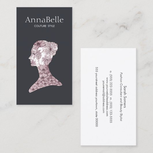 エレガントフローラウーマン顔美しいサロン 名刺 (正面/裏面)