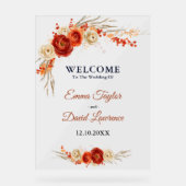 エレガントフローラオレンジ色のテラコッタ結婚ウェルカム アクリルサイン (正面)