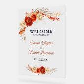 エレガントフローラオレンジ色のテラコッタ結婚ウェルカム アクリルサイン (傾斜)