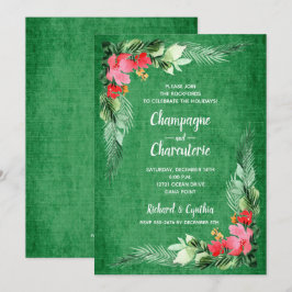 エレガントフローラオン緑のクリスマス招待状