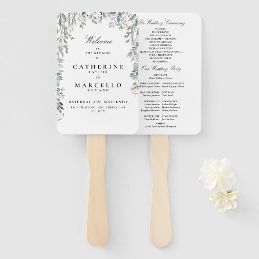 エレガントフローラカスケード結婚式 プログラム ハンドファン (正面&裏面)