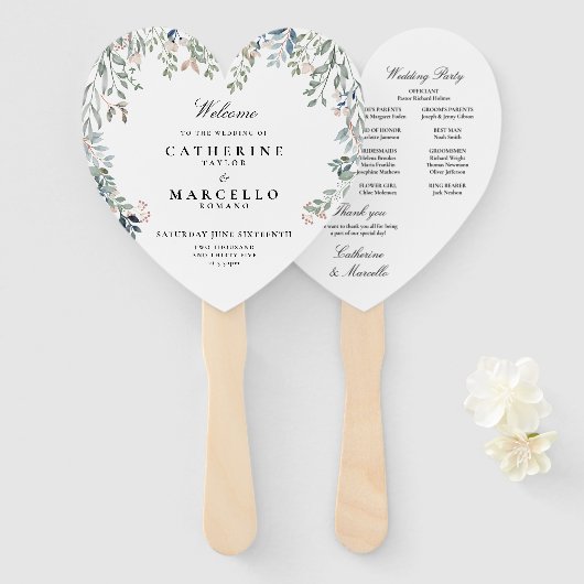 エレガントフローラカスケード結婚式 プログラム ハンドファン (正面&裏面)